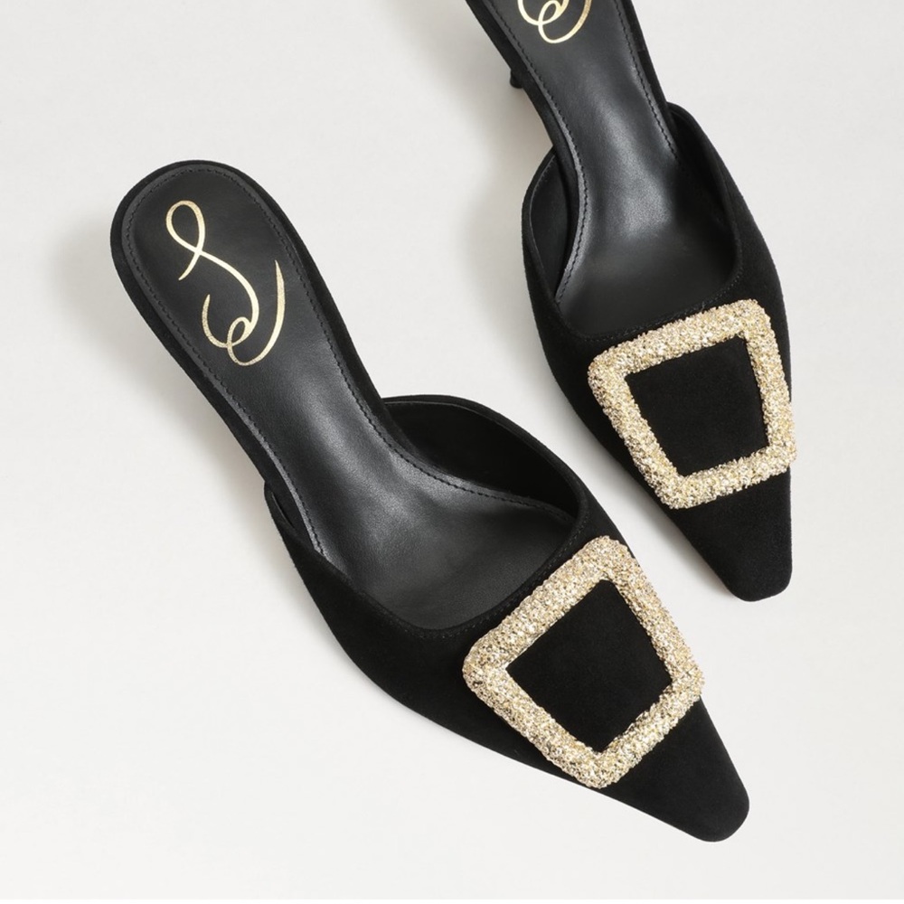Sam Edelman Black Mules with Gold Buckle